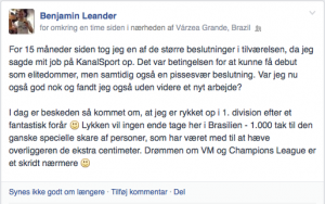 Benjamin Leander oprykning 1 division facebook